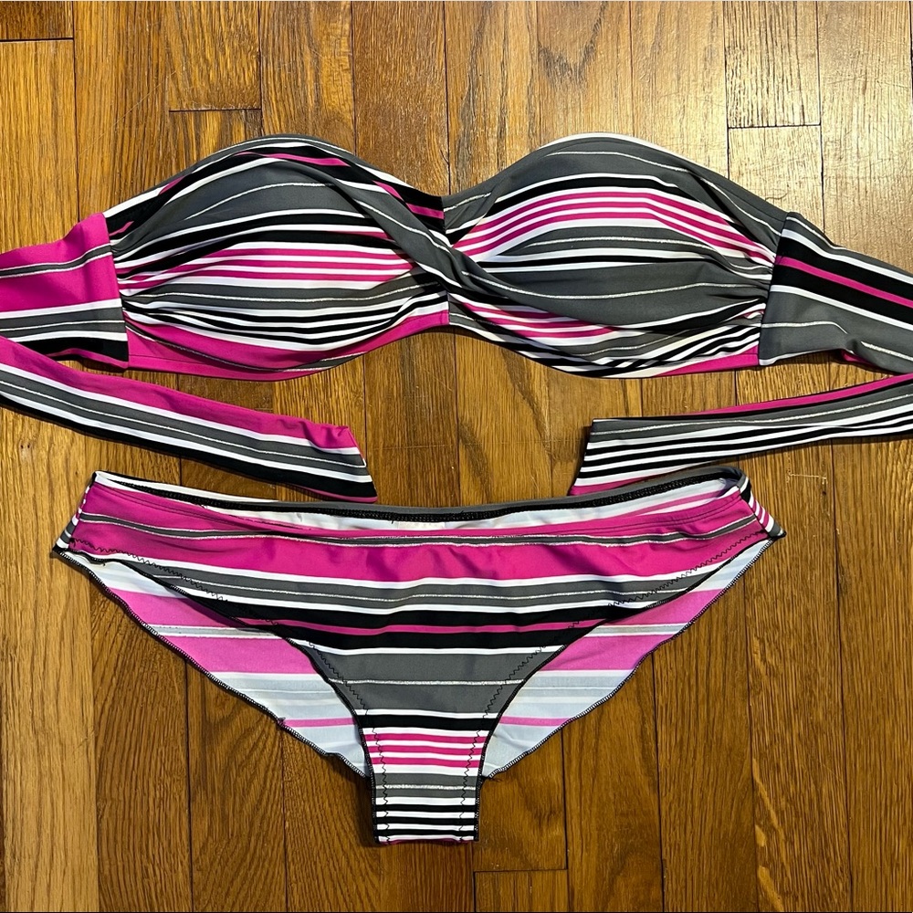 Body Glove Pink & Black Striped Strapless Bikini Set